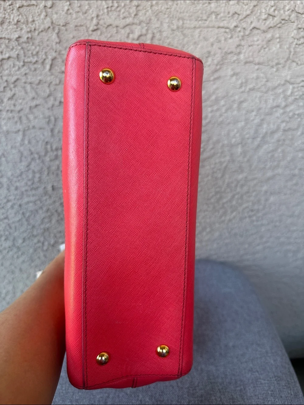 MCM Red Saffiano Leather Satchel Bag with Removable Strap